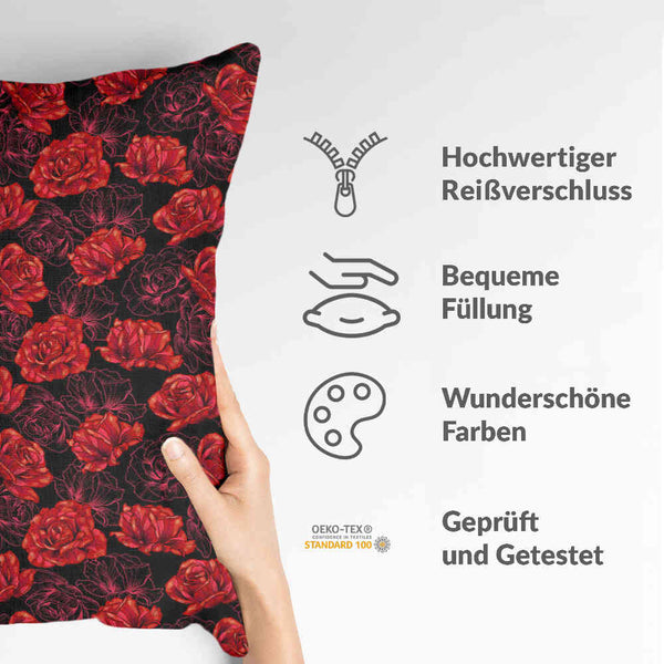 Gesundheitskissen Schwarz mit roten Rosen