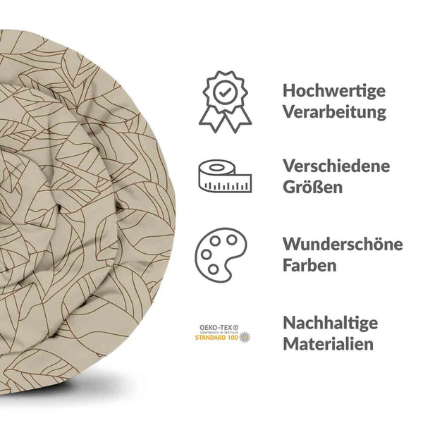 Therapiedecken Baumwollbezug Beige mit Blattform Schwarz