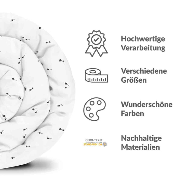 Therapiedecken Bettwäschen Set Weiß mit schwarzen Pusteblumen