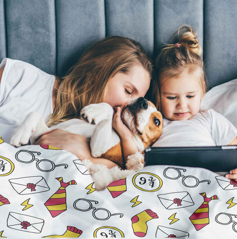 Therapiedecken Bettwäschen Set Weiß Zauberei Schule