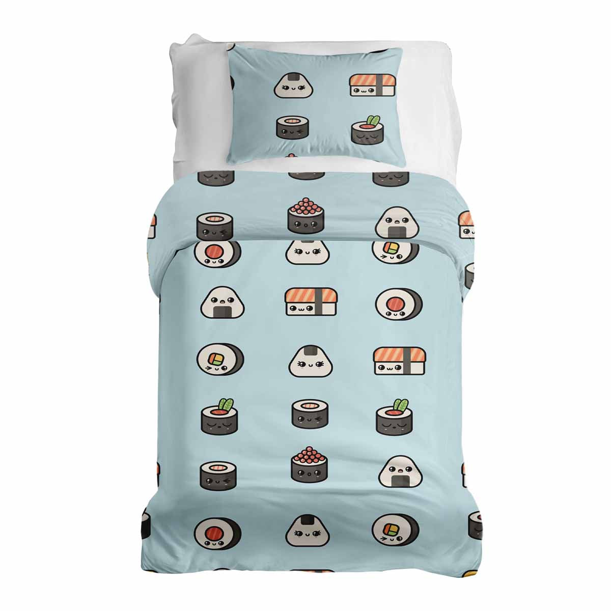 Original Therapiedecke - Baumwoll Bettwäsche Set Hellblau mit Sushi