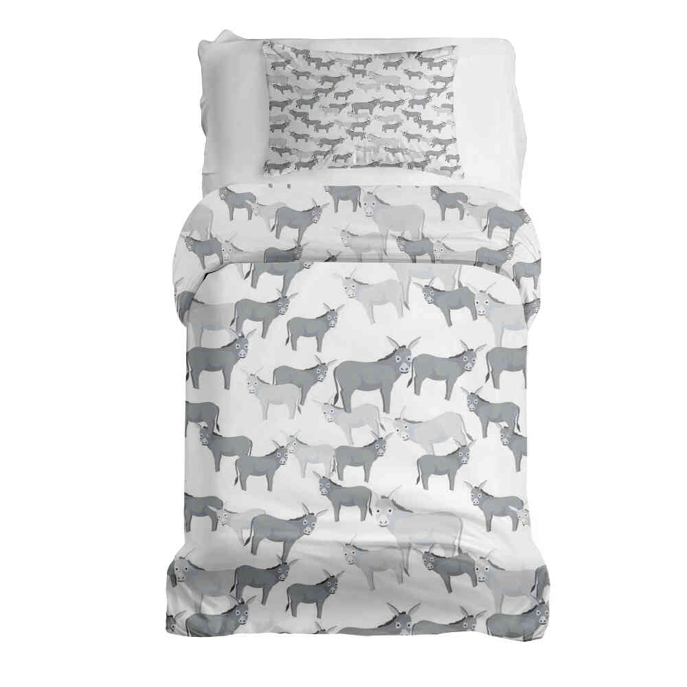 Original Therapiedecke - Baumwoll Bettwäsche Set Grau mit Eseln