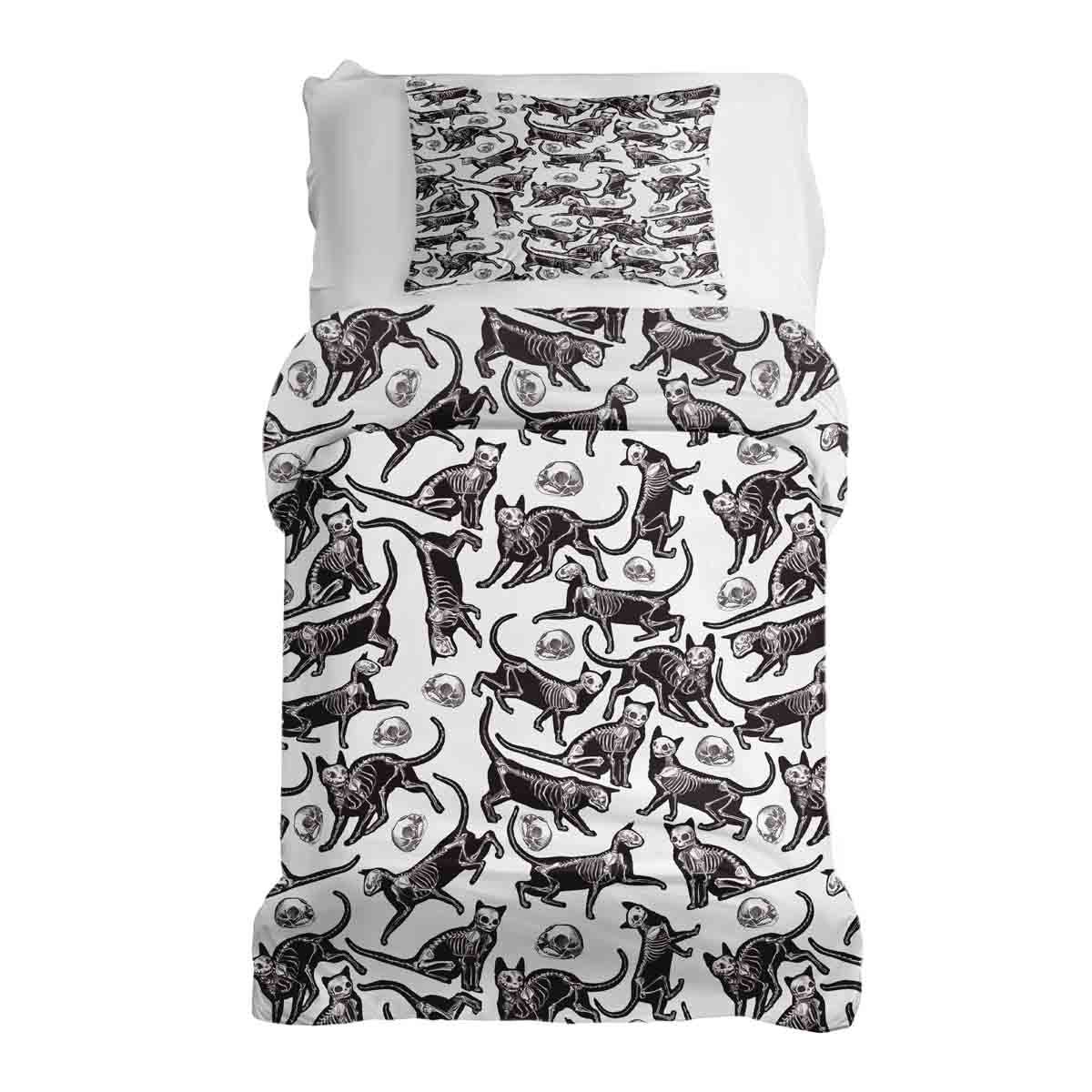 Original Therapiedecke - Baumwoll Bettwäsche Set Halloween Katze