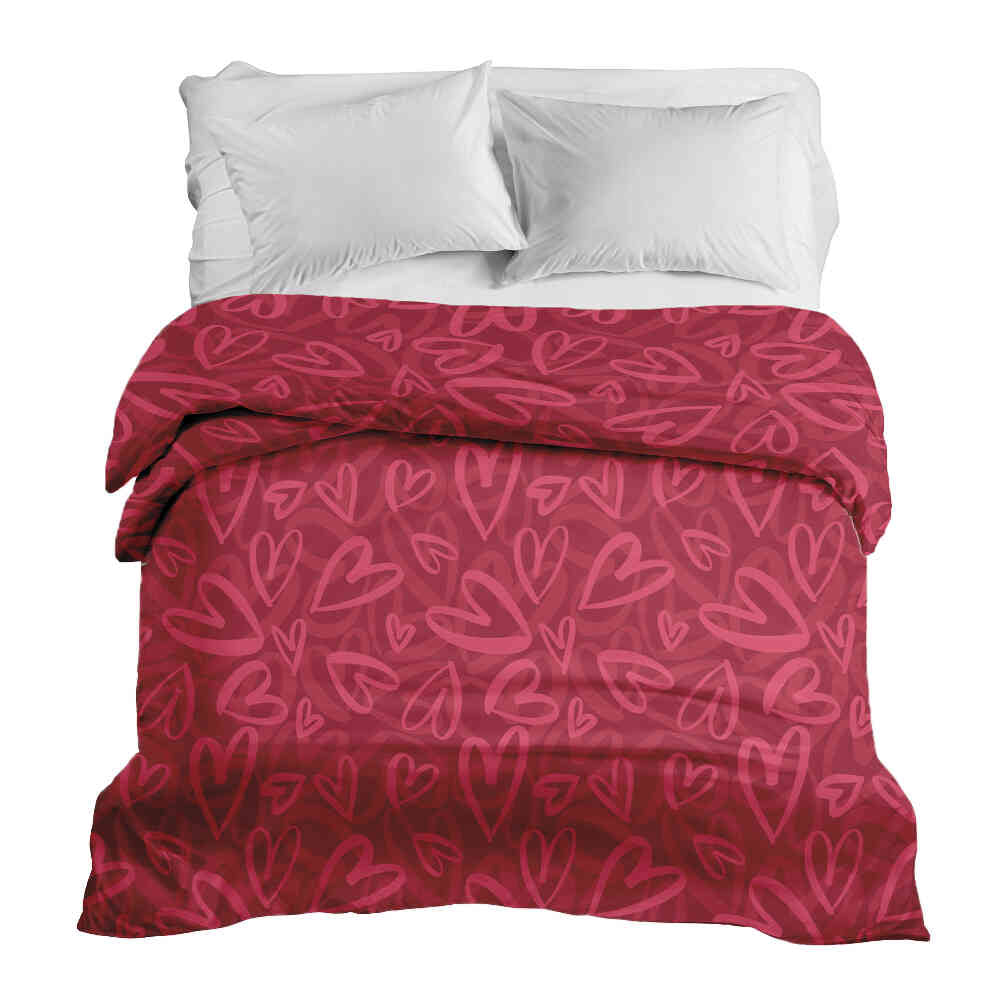 Original Therapiedecke - Baumwollbezug Rot mit pinkem Herzmotiv