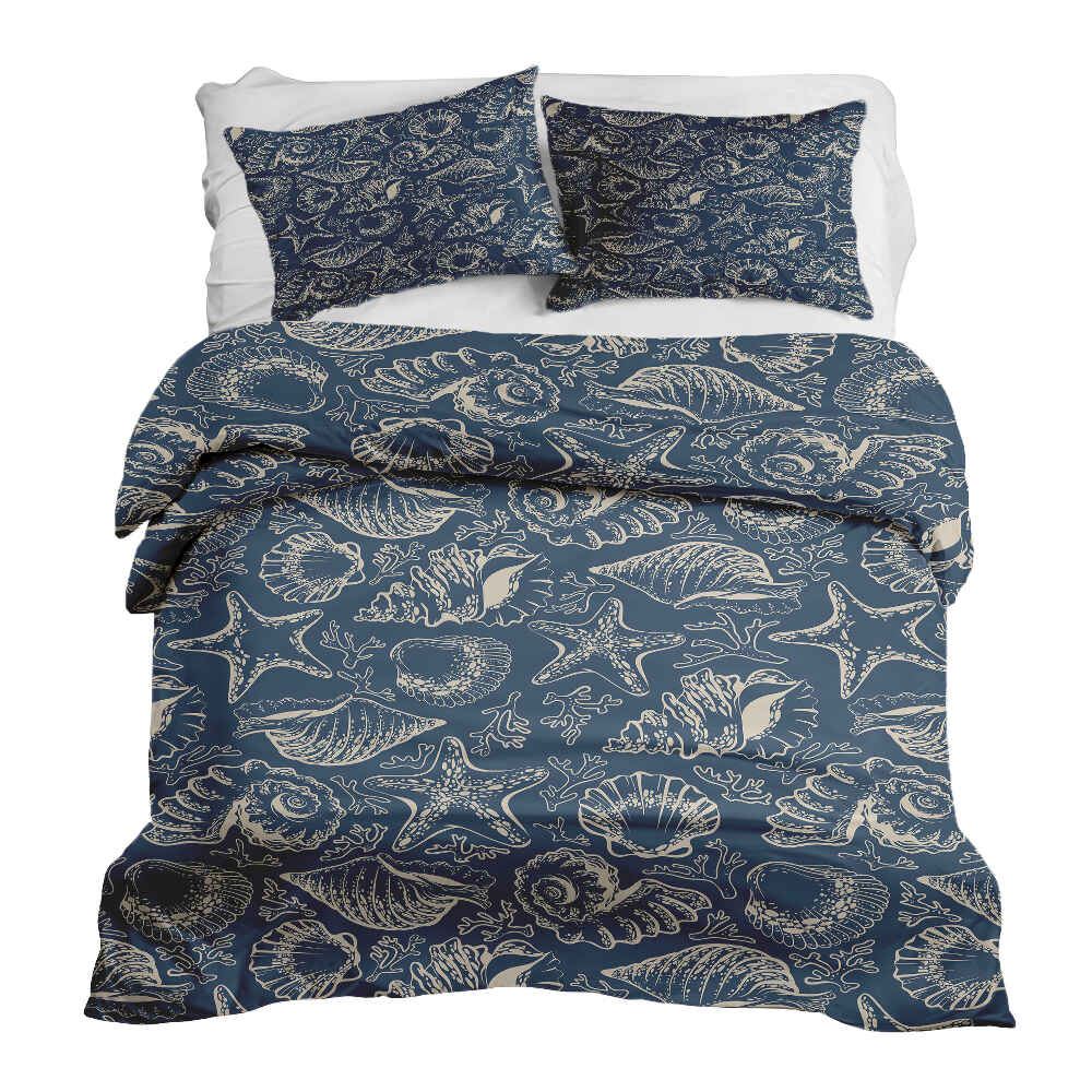 Original Therapiedecke - Baumwoll Bettwäsche Set Blau mit Muscheln