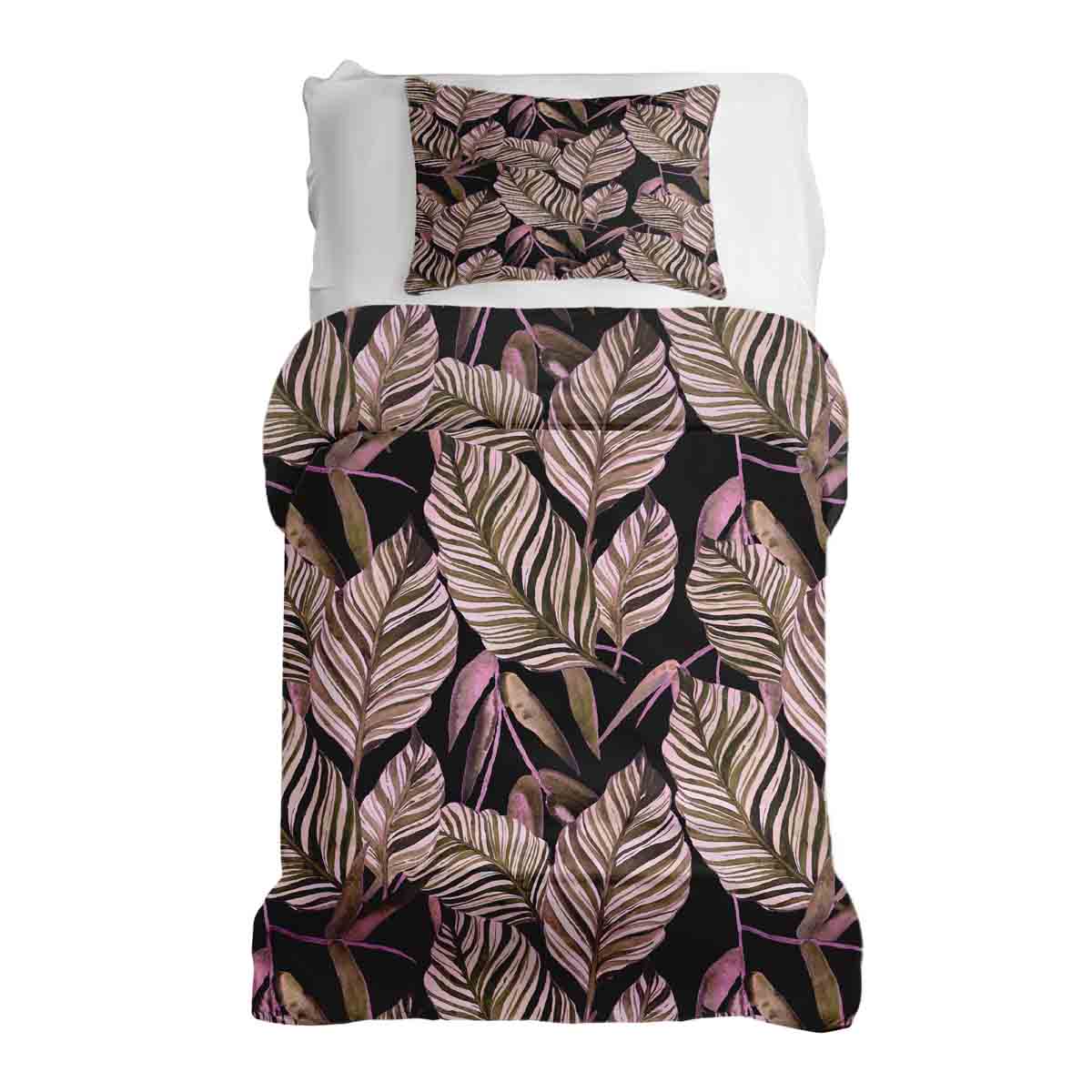 Original Therapiedecke - Baumwoll Bettwäsche Set Schwarz mit lila Blättern