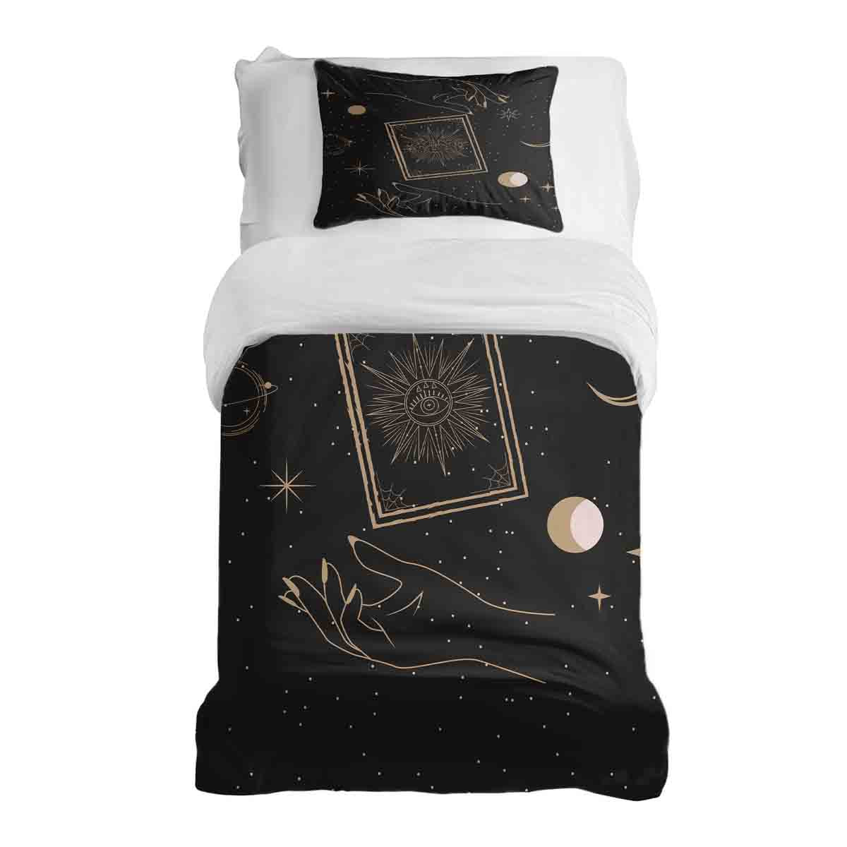 Original Therapiedecke - Baumwoll Bettwäsche Set Schwarz mit Sonne, Mond und Sterne