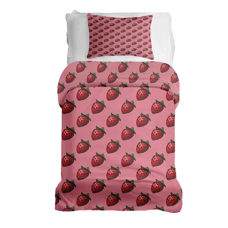 Therapiedecken Bettwäschen Set Pink mit Erdbeeren