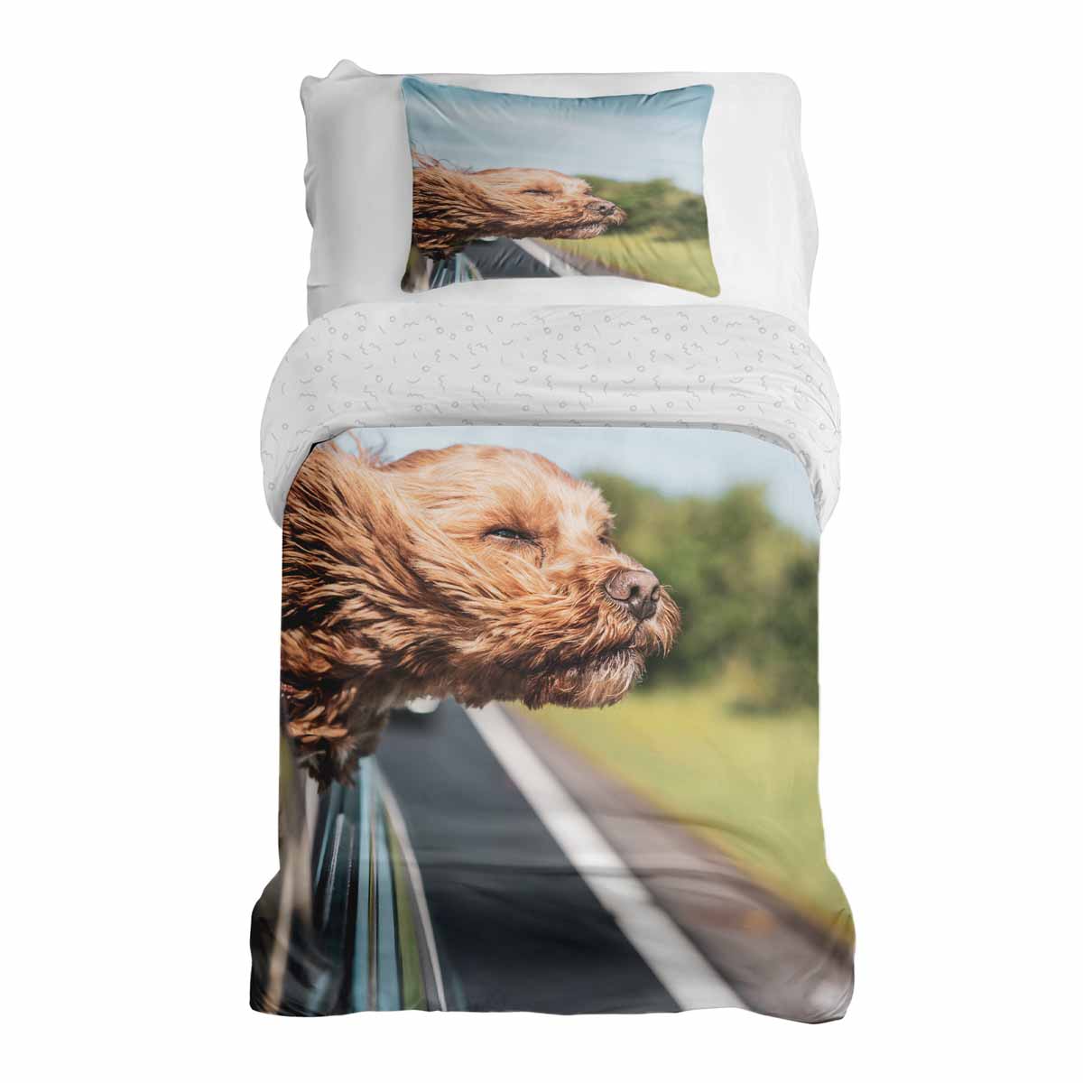 Original Therapiedecke - Baumwoll Bettwäsche Set mit Hund im Auto