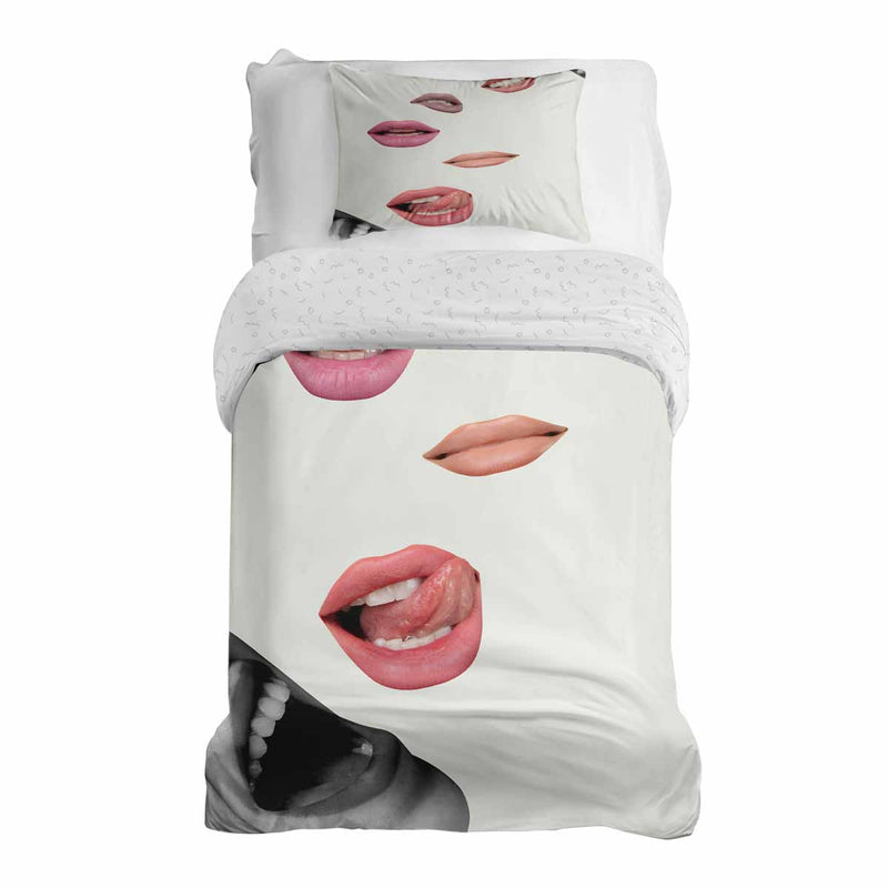 Therapiedecken Bettwäschen Set Weiß mit Lippen