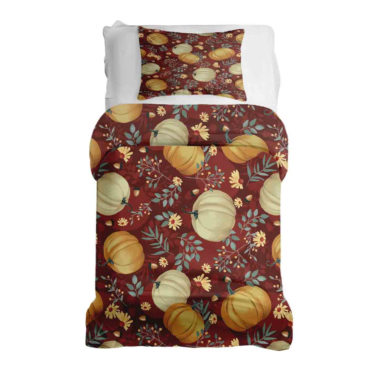 Original Therapiedecke - Baumwoll Bettwäsche Set Rot mit Kürbissen