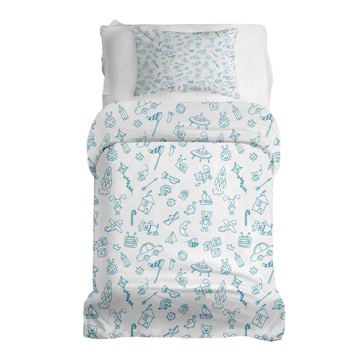 Original Therapiedecke - Baumwoll Bettwäsche Set Weiß mit Spielsachen