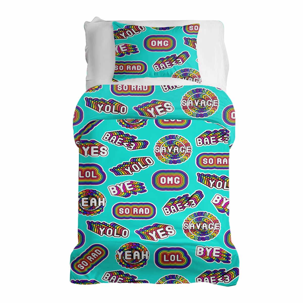 Original Therapiedecke - Baumwoll Bettwäsche Set Türkis mit Sprüchen