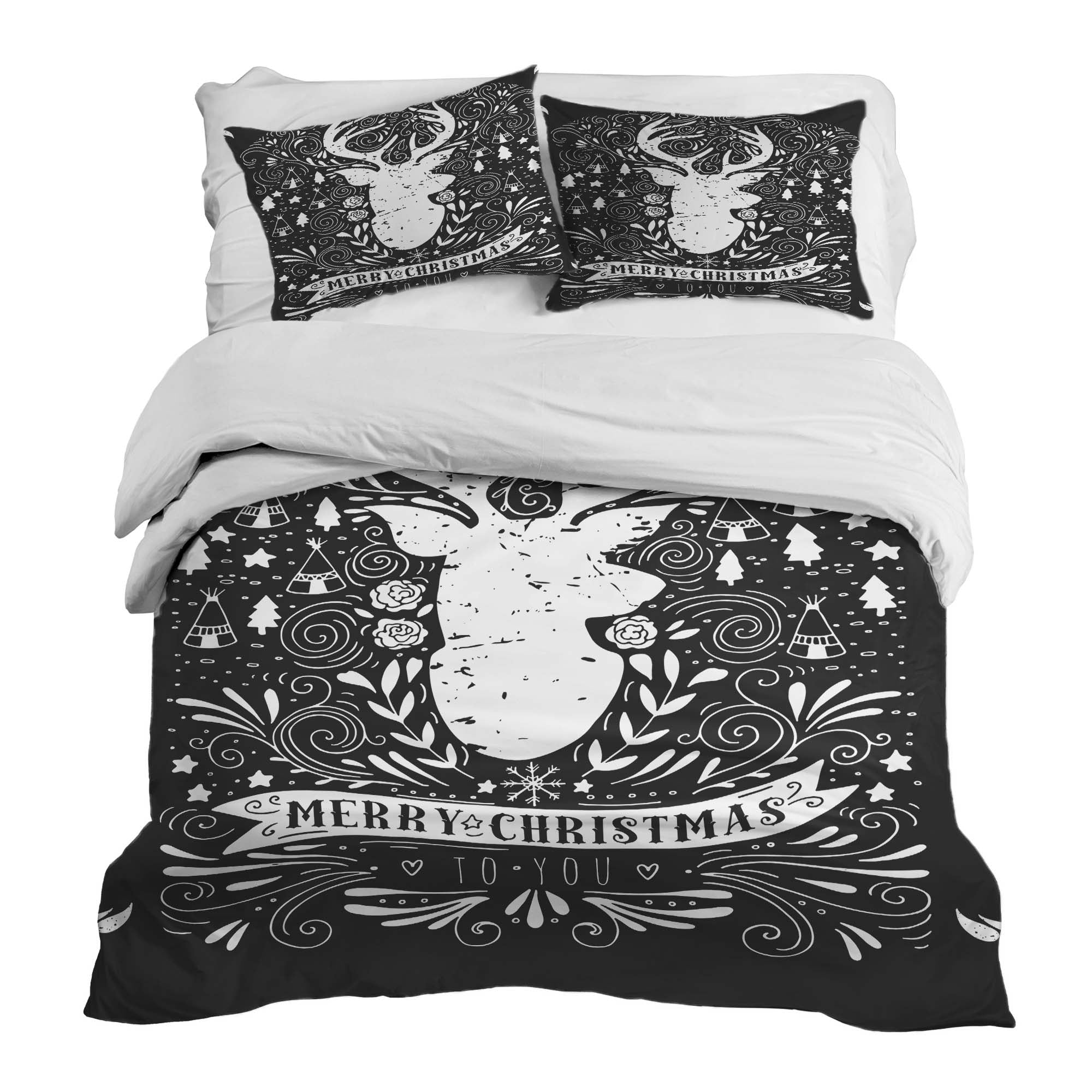 Original Therapiedecke - Baumwoll Bettwäsche Set Schwarz Merry Christmas