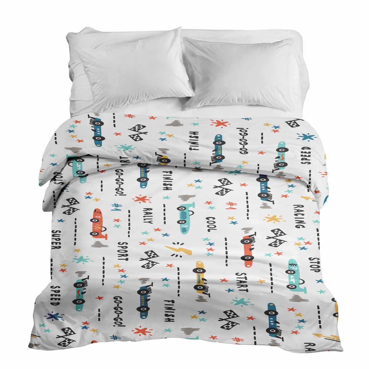 Original Therapiedecke - Baumwollbezug Weiß mit Rennautos