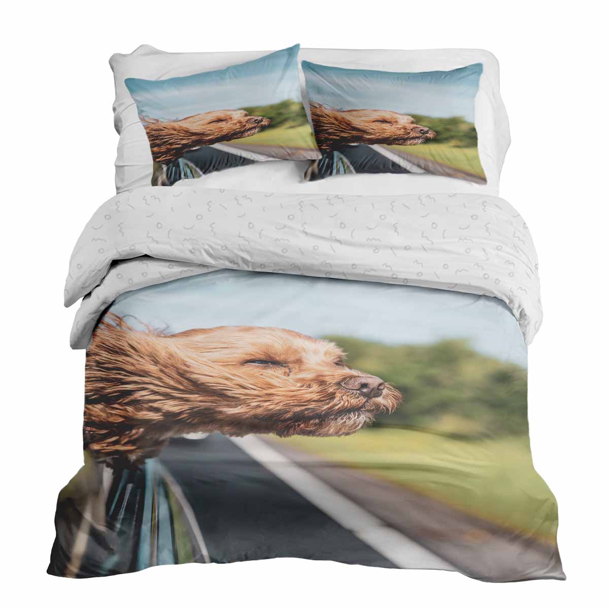 Original Therapiedecke - Baumwoll Bettwäsche Set mit Hund im Auto