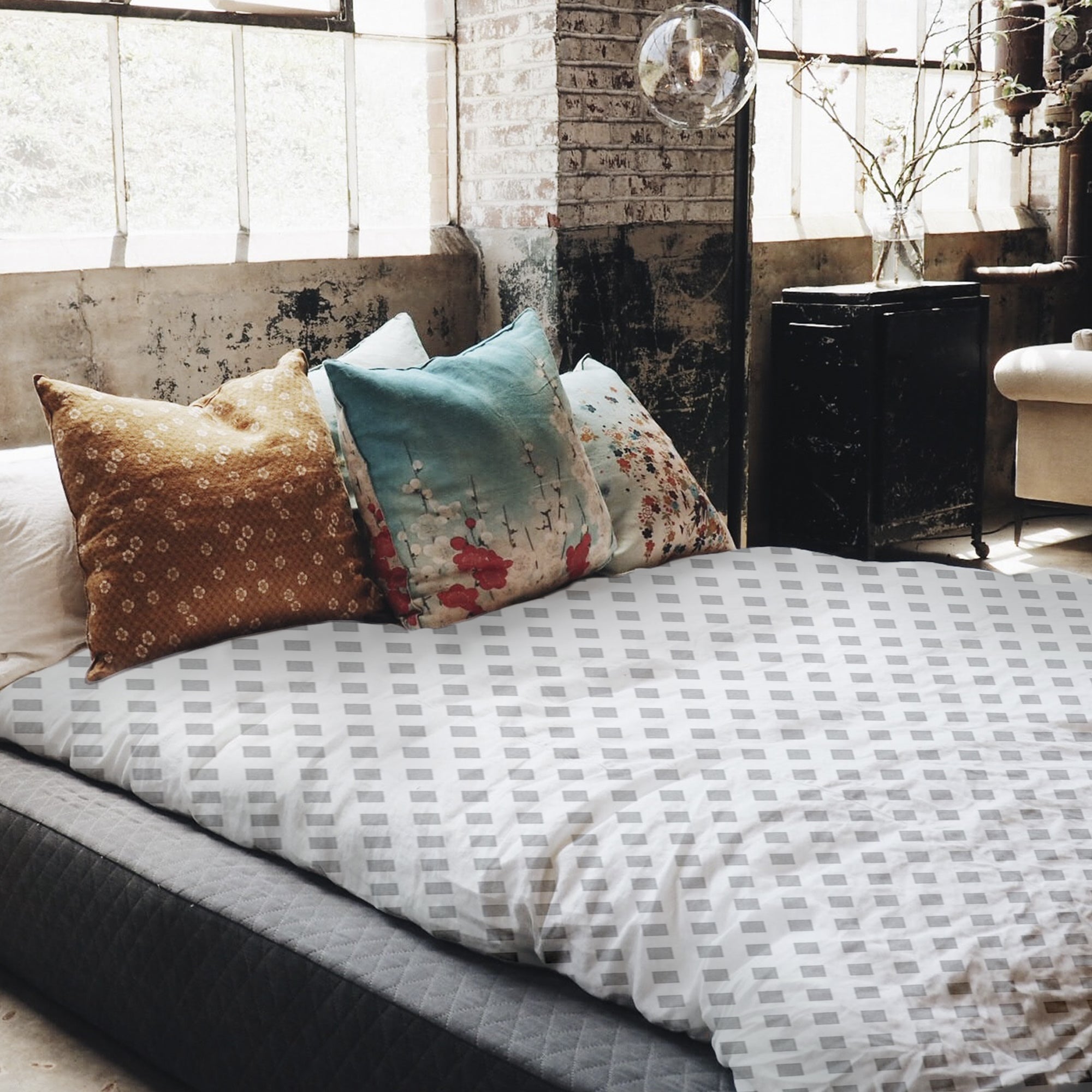 Original Therapiedecke - Baumwoll Bettwäsche Set Weiß mit zarten Karos