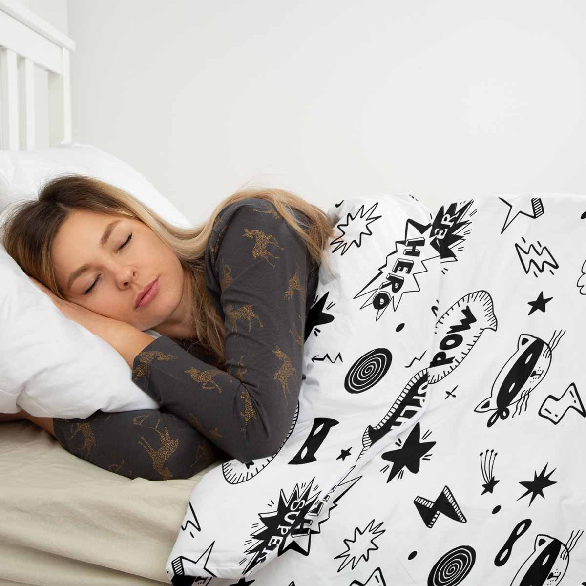 Original Therapiedecke - Baumwoll Bettwäsche Set Weiß mit Superhelden