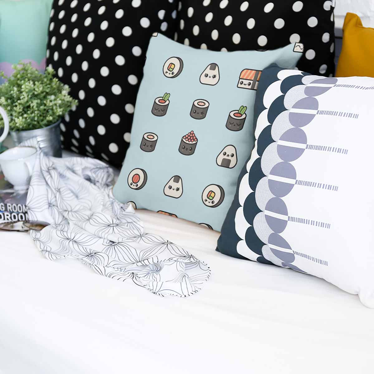 Gesundheitskissen Hellblau mit Sushi