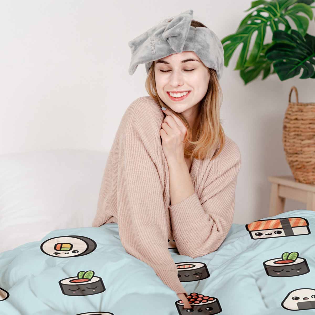 Original Therapiedecke - Baumwollbezug Hellblau mit Sushi