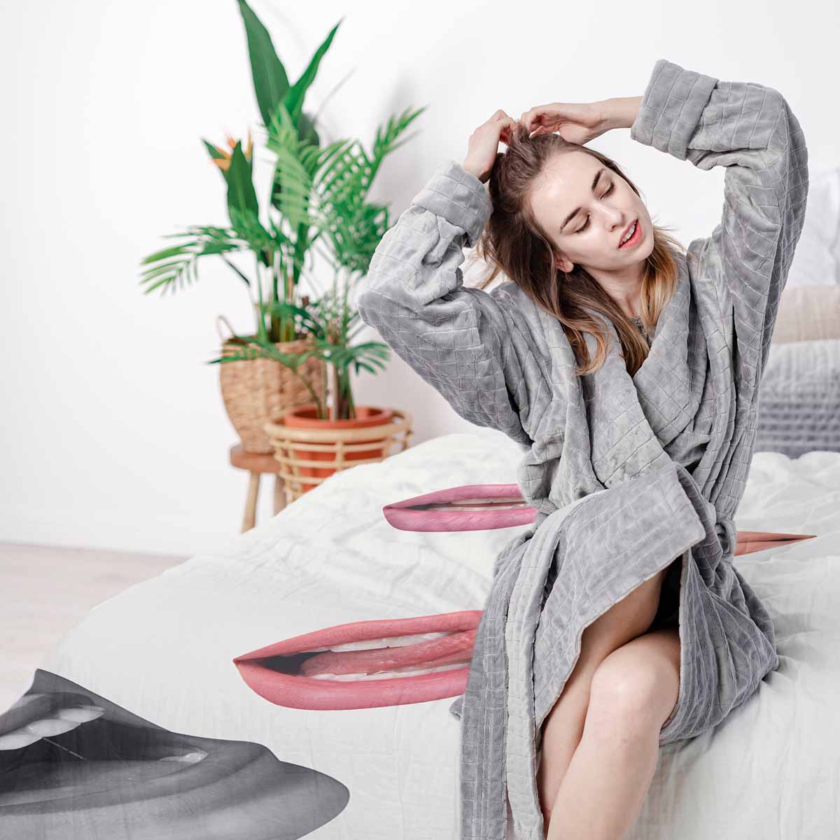 Original Therapiedecke - Baumwoll Bettwäsche Set Weiß mit Lippen