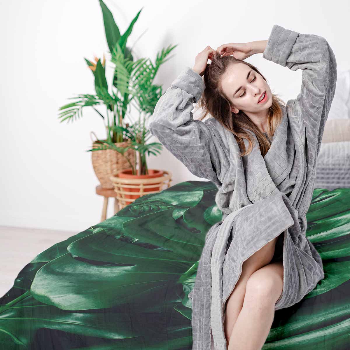 Original Therapiedecke - Baumwollbezug mit Monstera Pflanze