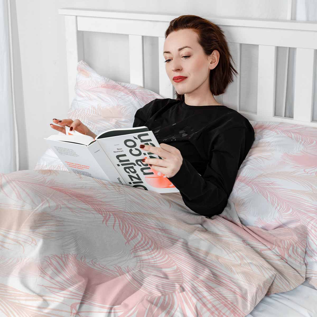 Original Therapiedecke - Baumwoll Bettwäsche Set Weiß mit rosa Federn