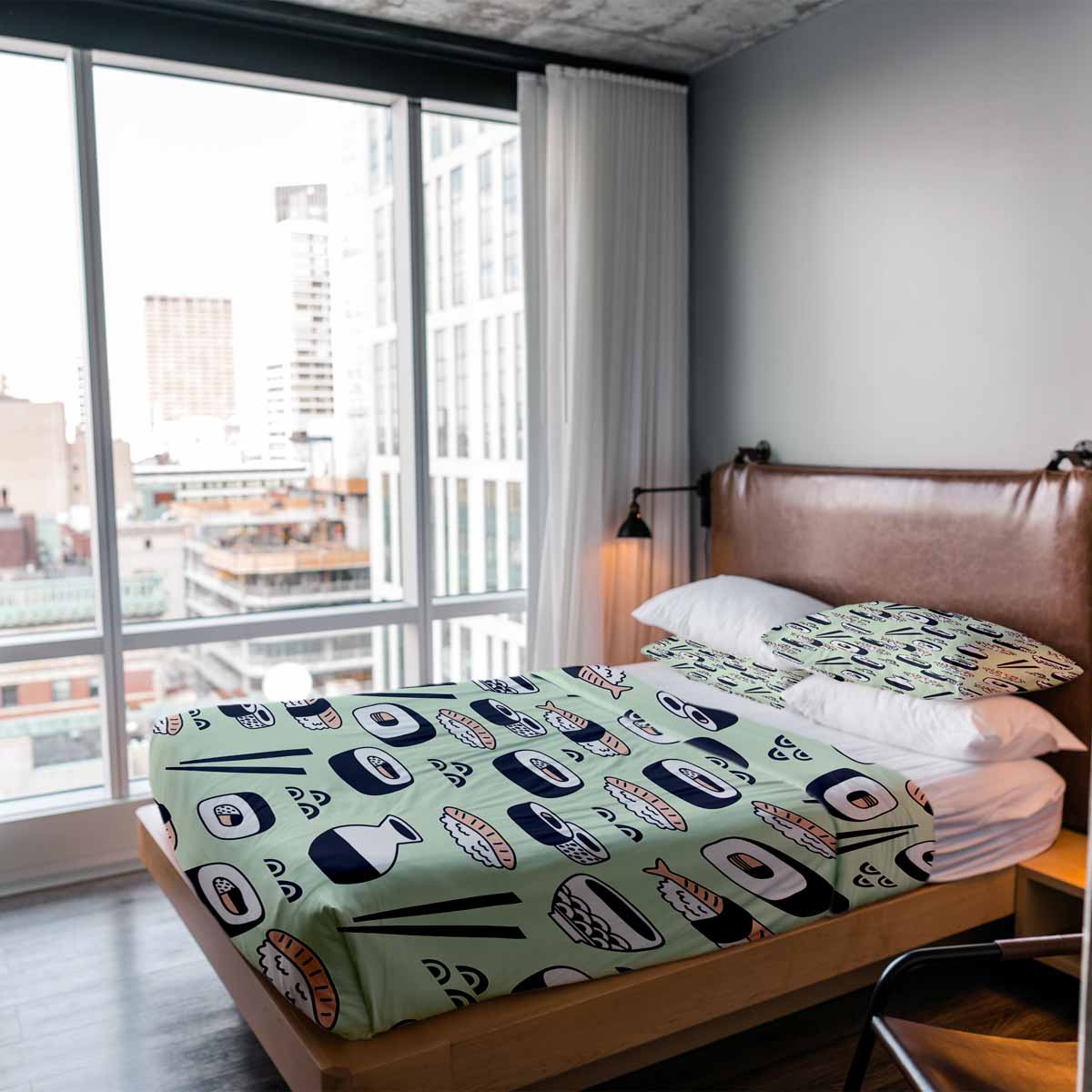 Original Therapiedecke - Baumwoll Bettwäsche Set Hellgrün mit Sushi