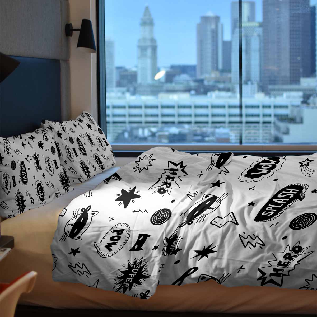 Original Therapiedecke - Baumwoll Bettwäsche Set Weiß mit Superhelden