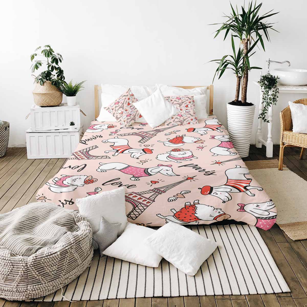 Original Therapiedecke - Baumwoll Bettwäsche Set Hund in Paris