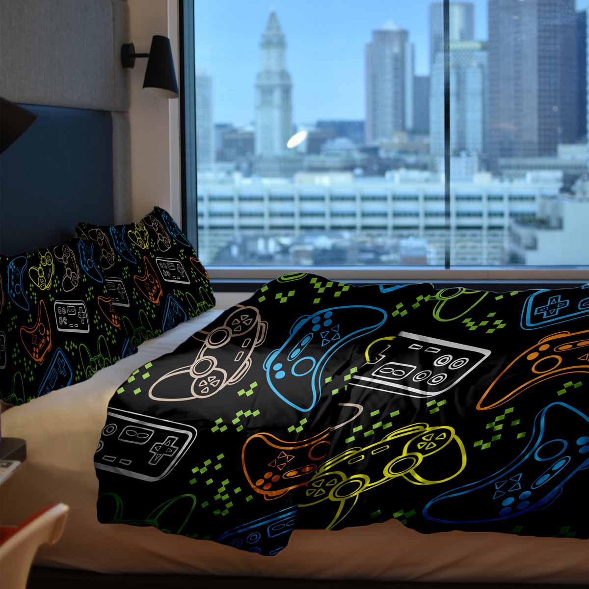 Original Therapiedecke - Baumwoll Bettwäsche Set Schwarz mit Spielkonsolen