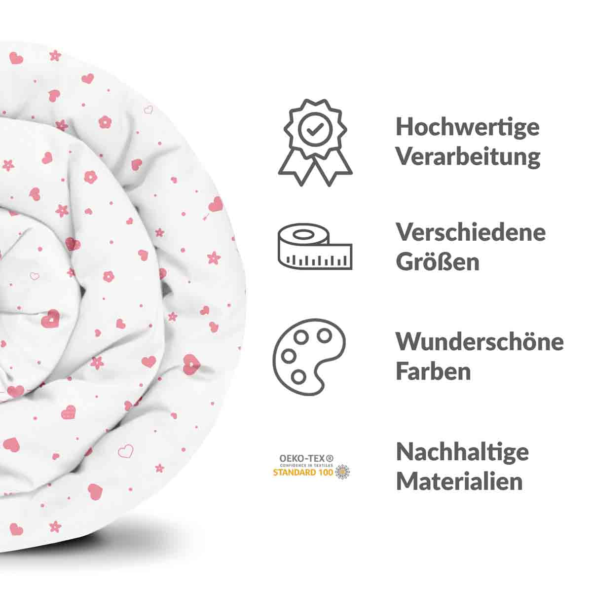 Original Therapiedecke - Baumwollbezug Rosa Herzen und Blumen
