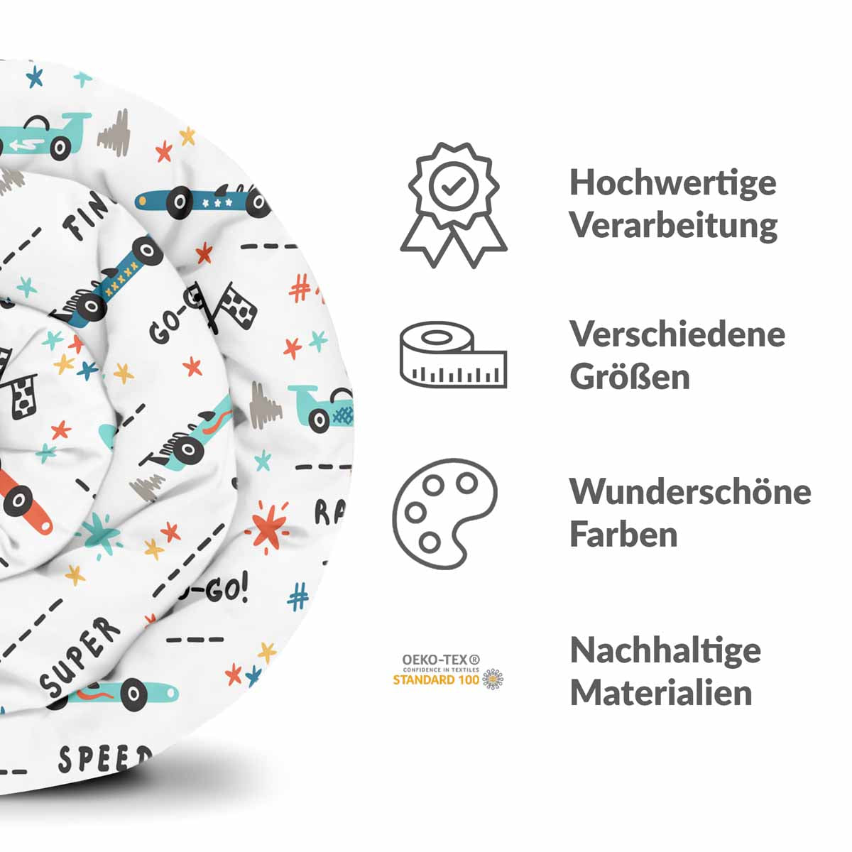 Original Therapiedecke - Baumwollbezug Weiß mit Rennautos