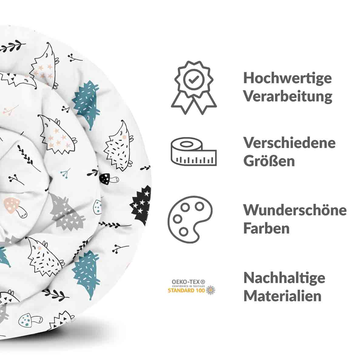 Original Therapiedecke - Baumwoll Bettwäsche Set Weiß mit Igel
