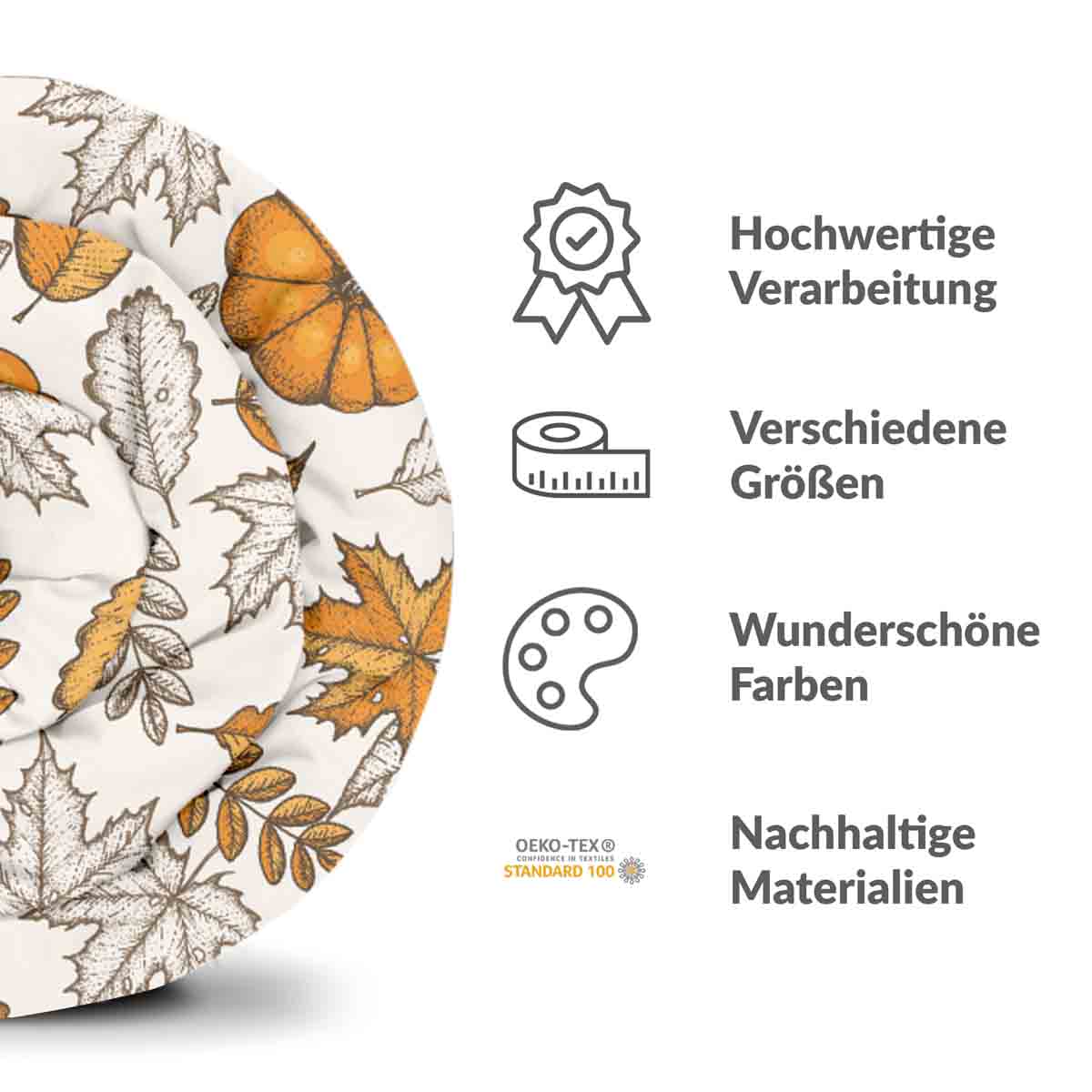 Original Therapiedecke - Baumwoll Bettwäsche Set Weiß mit Blatt und Kürbis