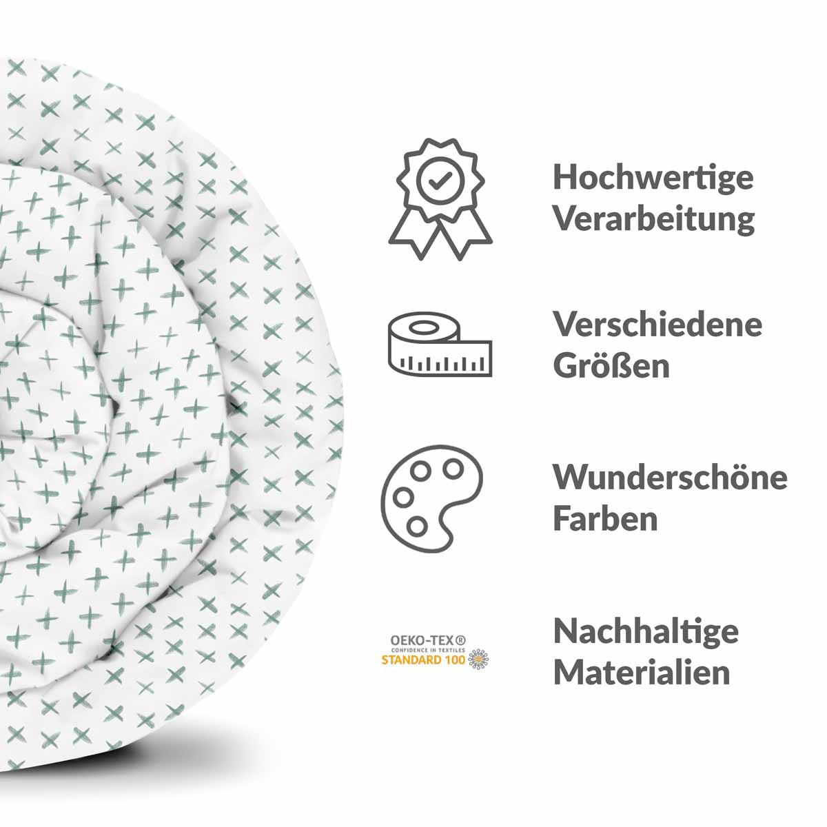 Original Therapiedecke - Baumwoll Bettwäsche Set mit grünen Kreuzen