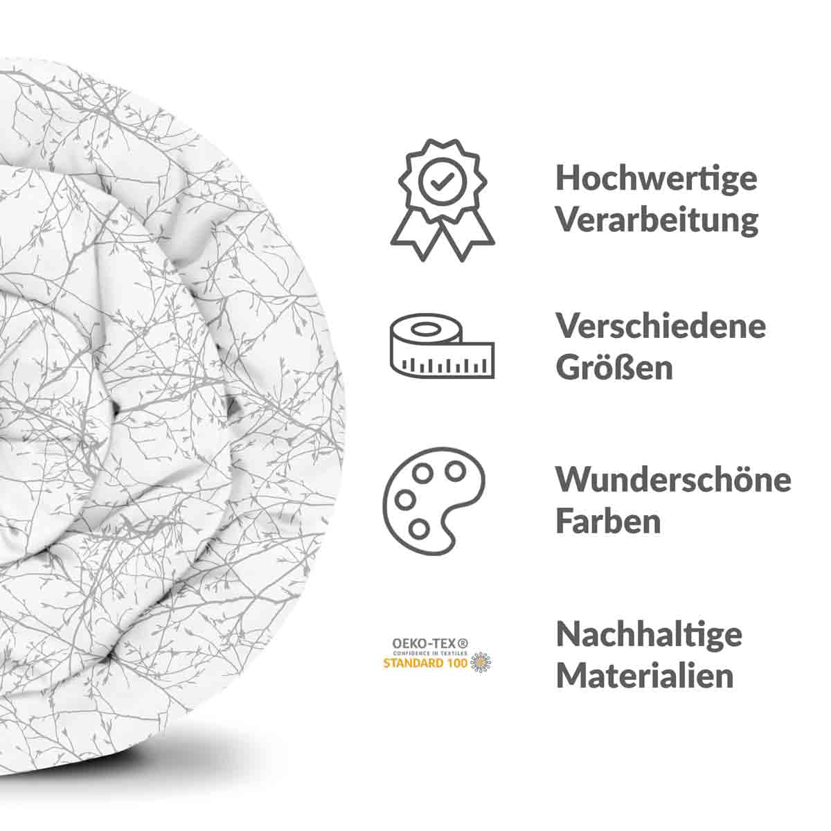 Original Therapiedecke - Baumwollbezug Weiß mit zarten grauen Zweigen