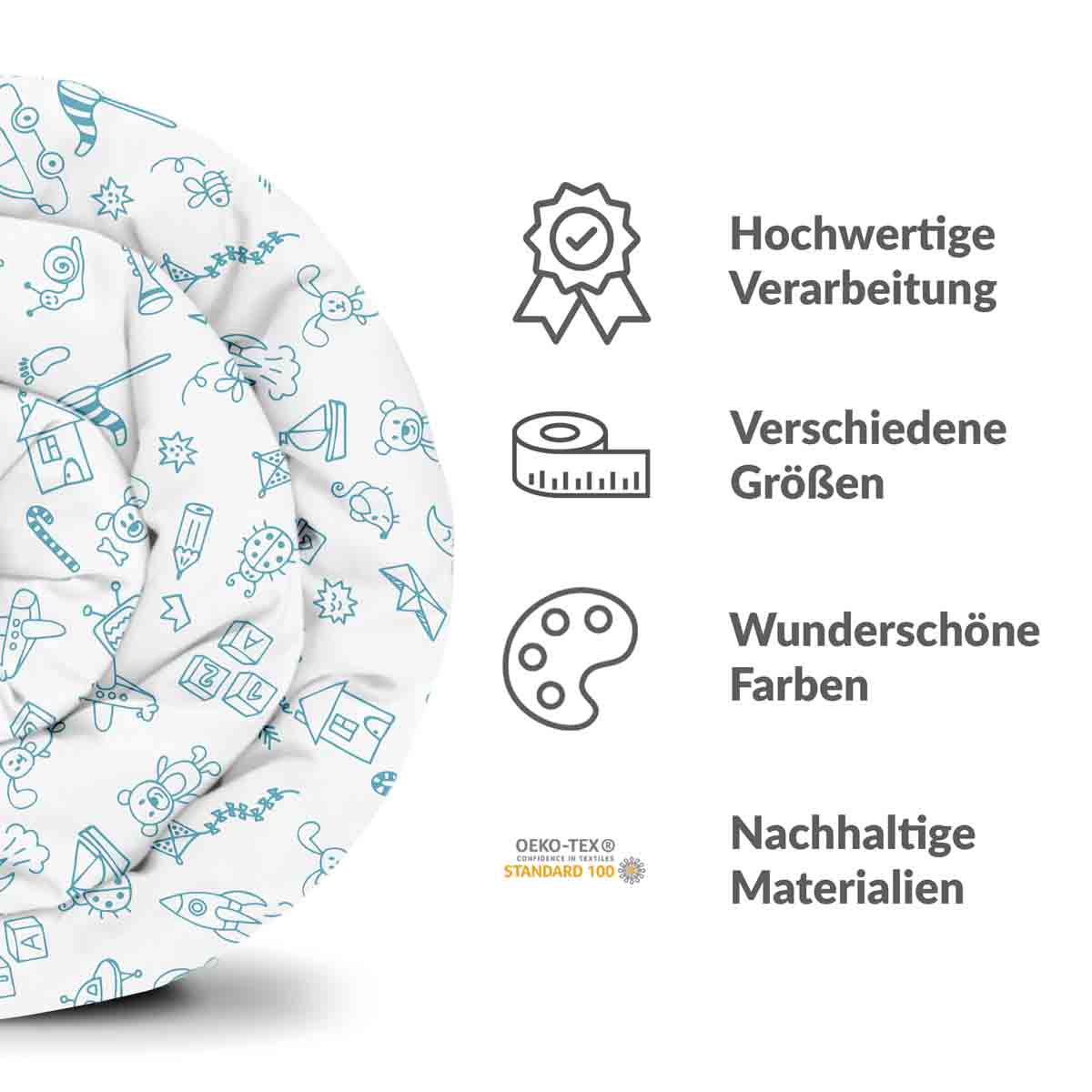 Original Therapiedecke - Baumwollbezug Weiß mit Spielsachen