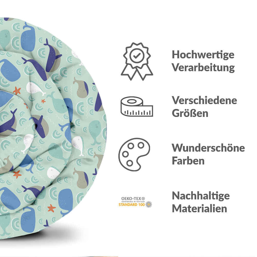 Original Therapiedecke - Baumwoll Bettwäsche Set Grün mit Walen