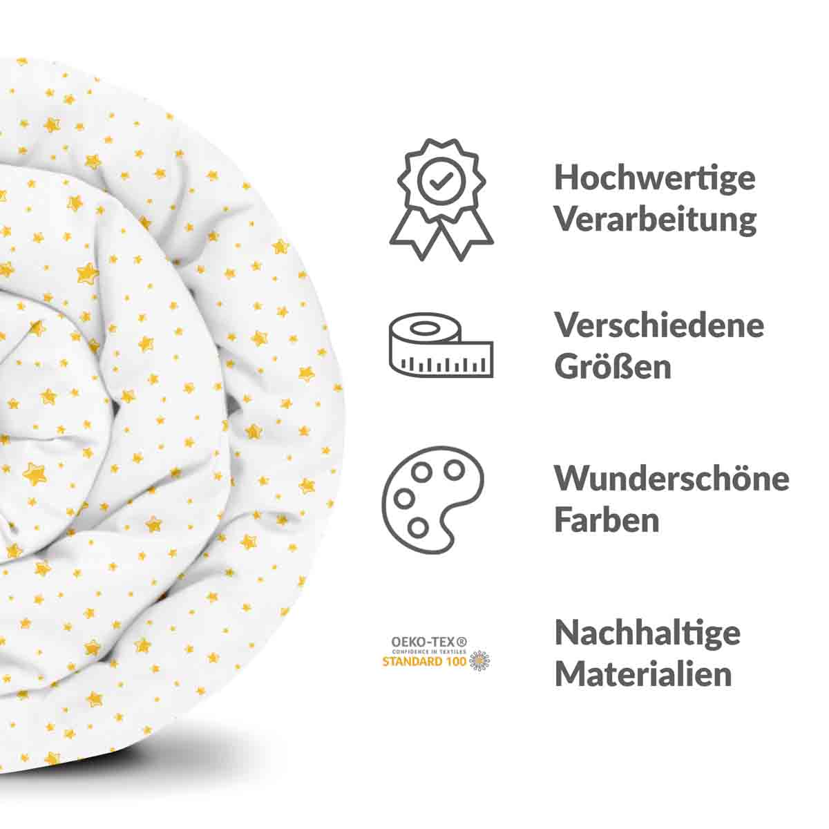 Original Therapiedecke - Baumwoll Bettwäsche Set Weiß mit gelben Sternen