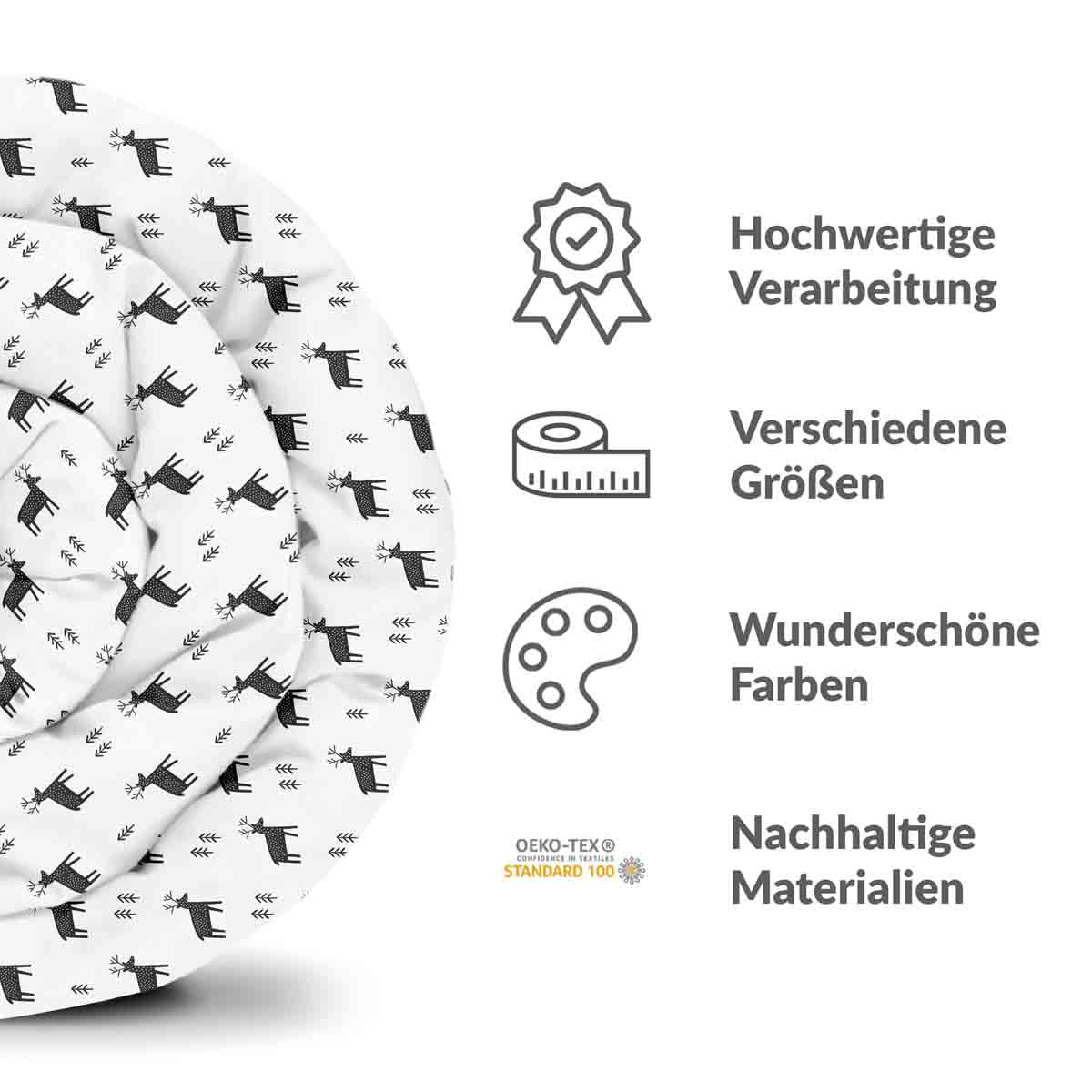 Original Therapiedecke - Baumwoll Bettwäsche Set Weiß mit Rentieren