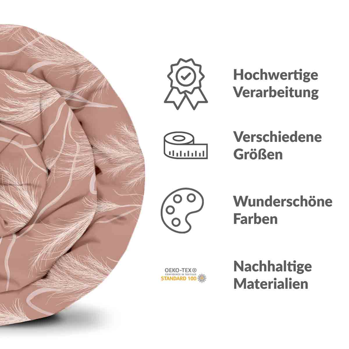 Original Therapiedecke - Baumwoll Bettwäsche Set Altrosa mit Pampasgras