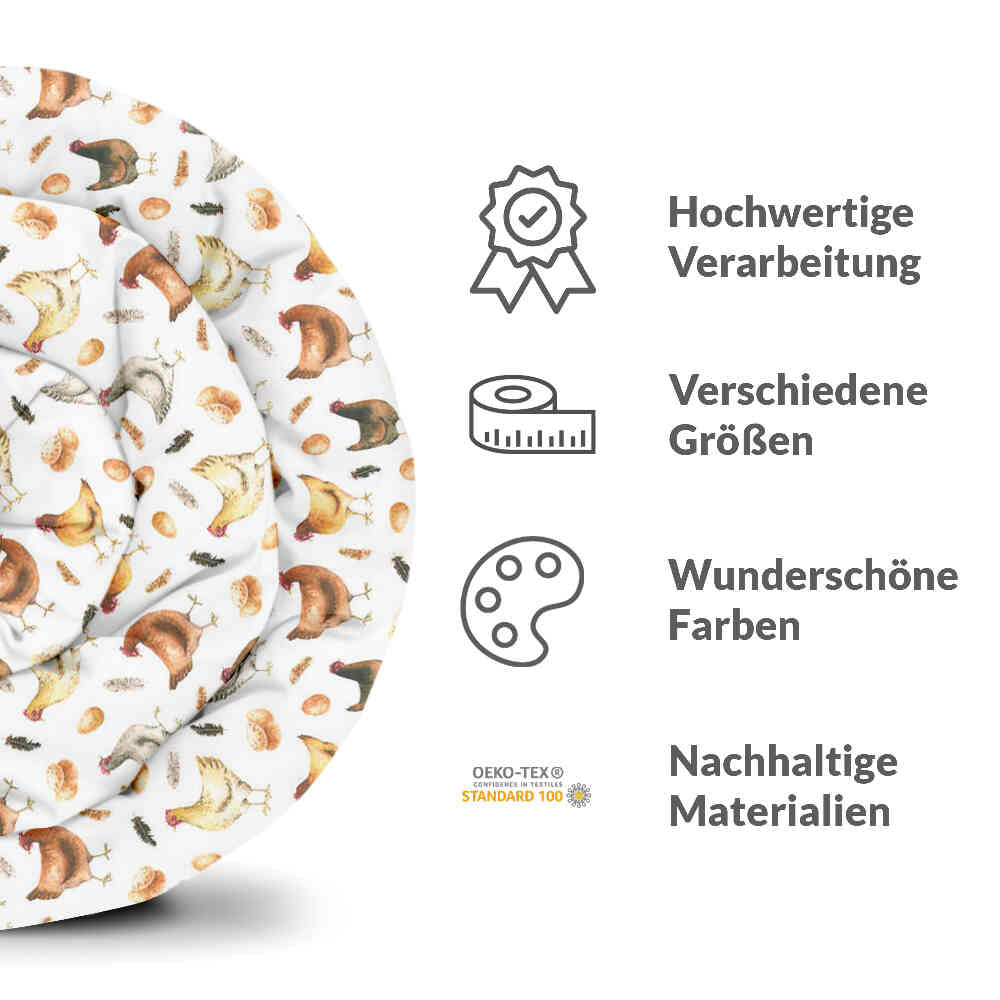 Original Therapiedecke - Baumwoll Bettwäsche Set Weiß mit Hühnern