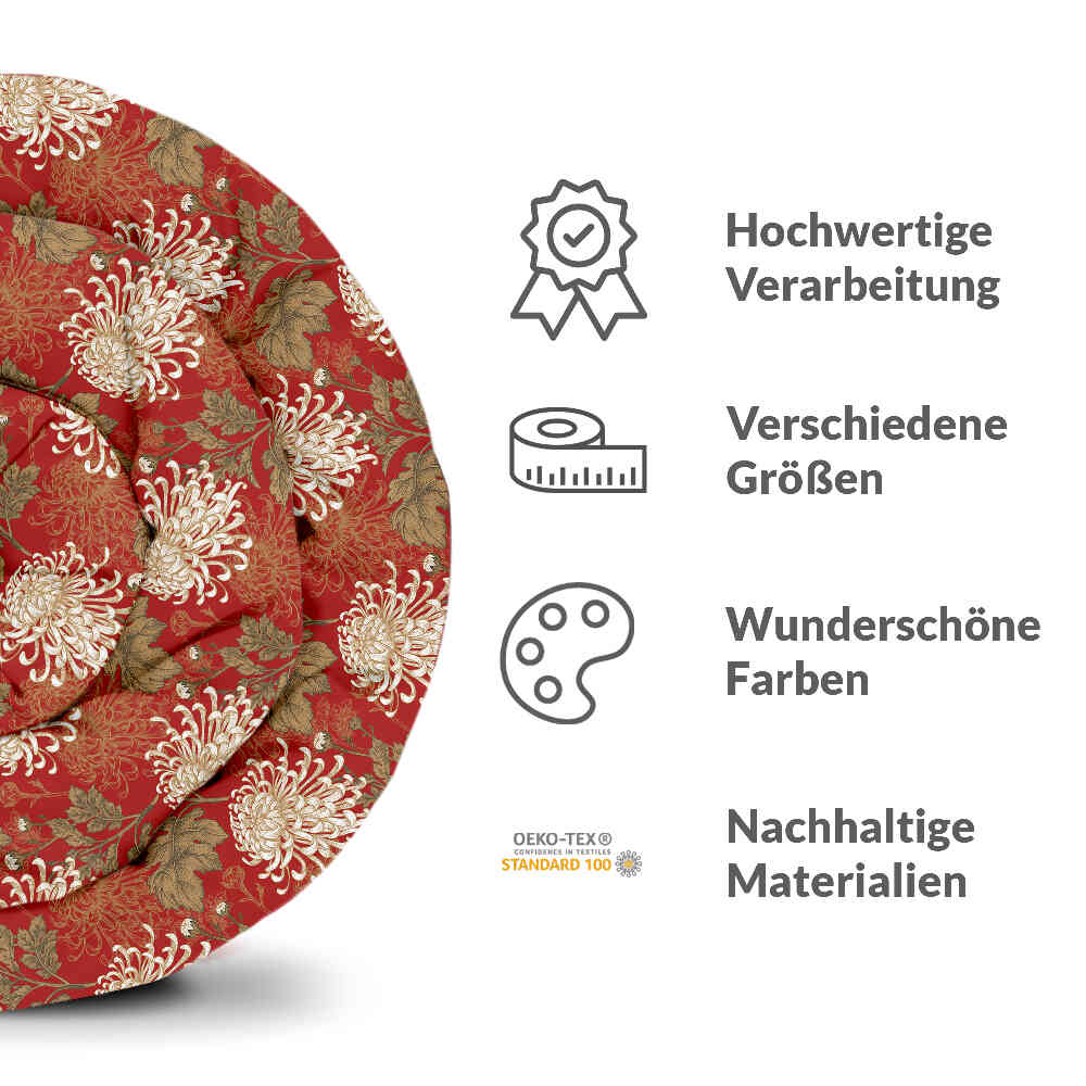 Original Therapiedecke - Baumwoll Bettwäsche Set Rot große Blüte