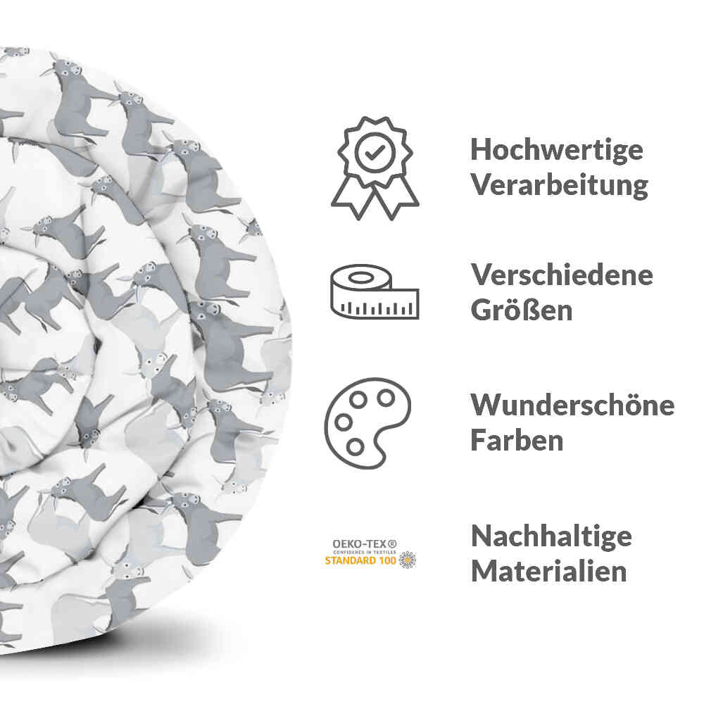 Original Therapiedecke - Baumwollbezug Grau mit Eseln