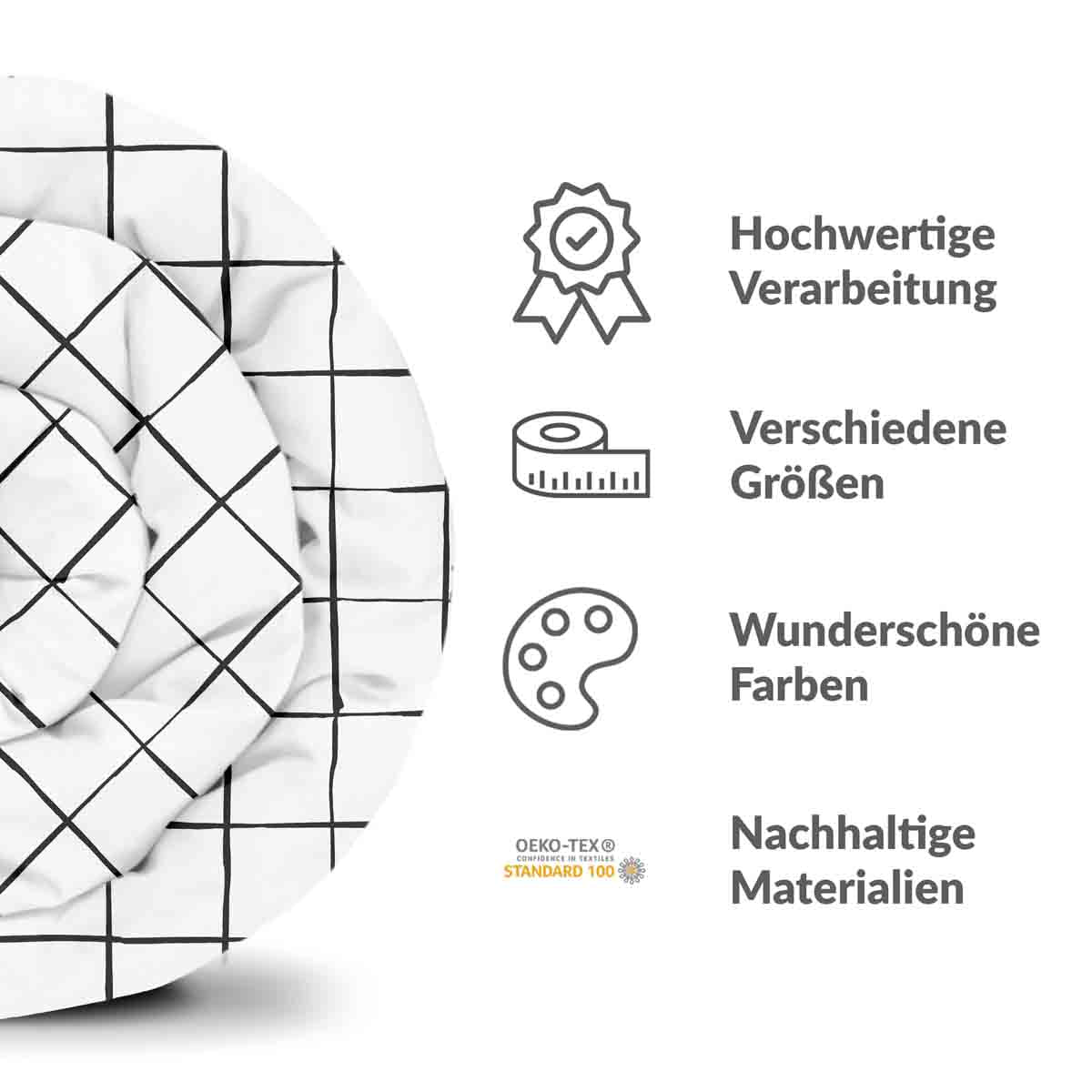 Original Therapiedecke - Baumwoll Bettwäsche Set Weiß mit schwarzen Karos