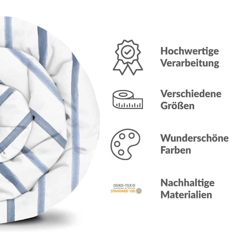 Original Therapiedecke - Baumwoll Bettwäsche Set blaue Querstreifen