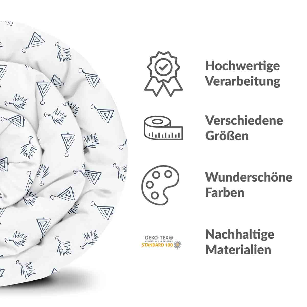 Original Therapiedecke - Baumwoll Bettwäsche Set Weiß mit Boho Ohrringen