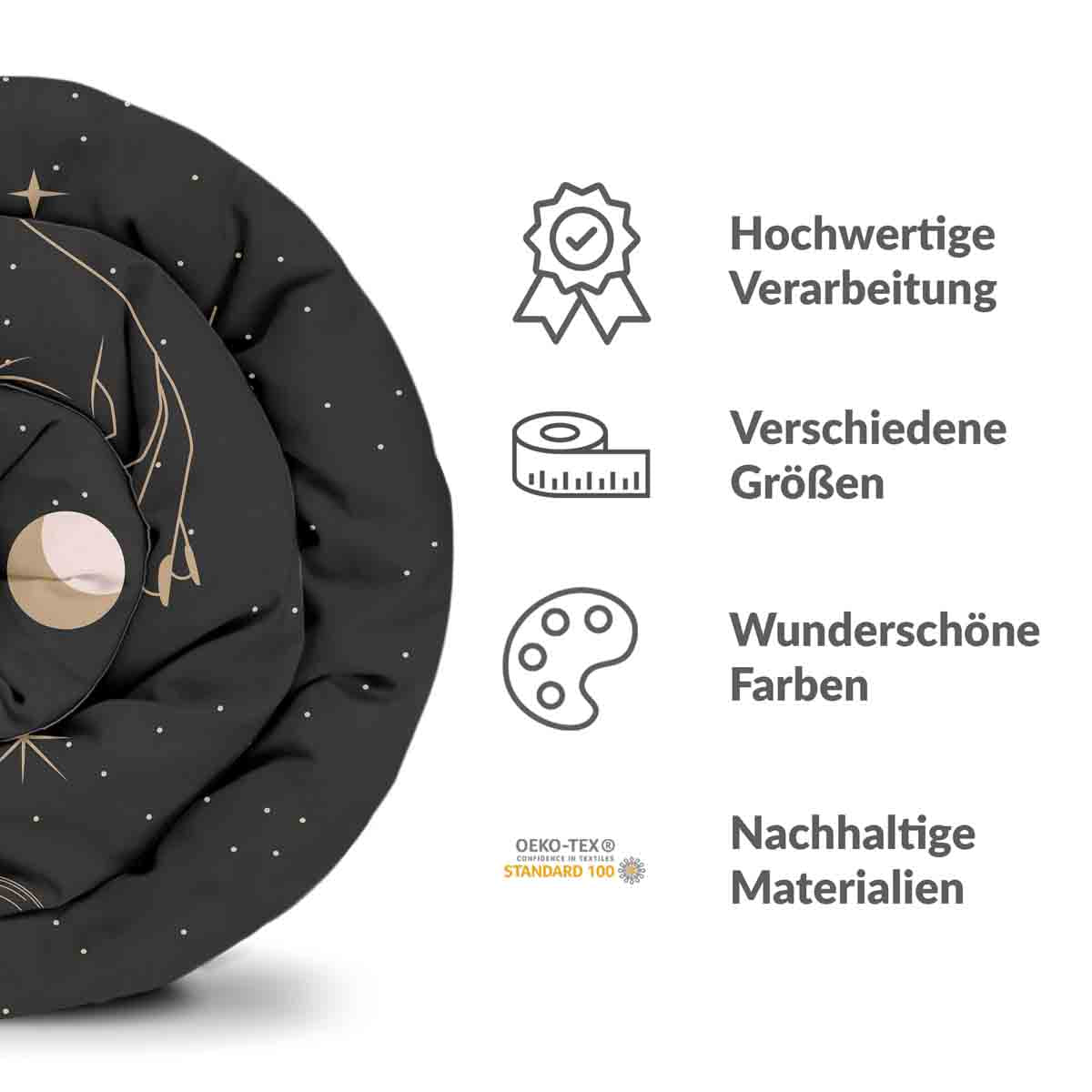Original Therapiedecke - Baumwoll Bettwäsche Set Schwarz mit Sonne, Mond und Sterne