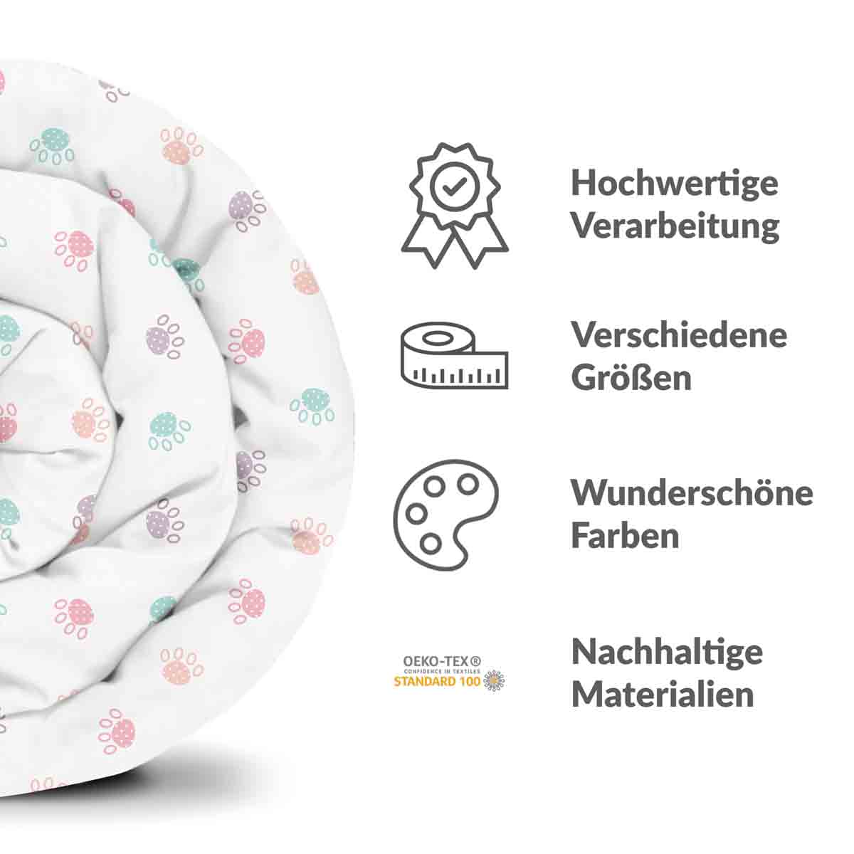 Original Therapiedecke - Baumwoll Bettwäsche Set Weiß mit bunten Pfoten